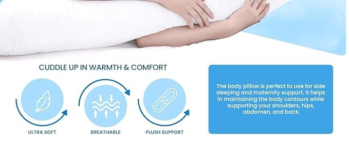 Vrindakul Long Hug Pillow – Ultra Soft Full-Length Body Pillow for Deep Sleep, Comfort & Support