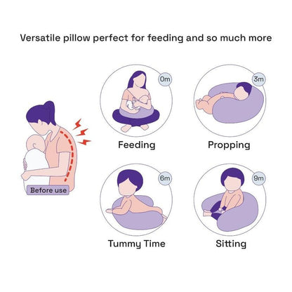 VRINDAKUL™ Grey Feeding Pillow – Ergonomic Support for Mom & Baby