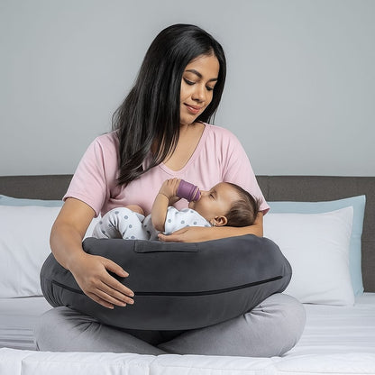 VRINDAKUL™ Grey Feeding Pillow – Ergonomic Support for Mom & Baby