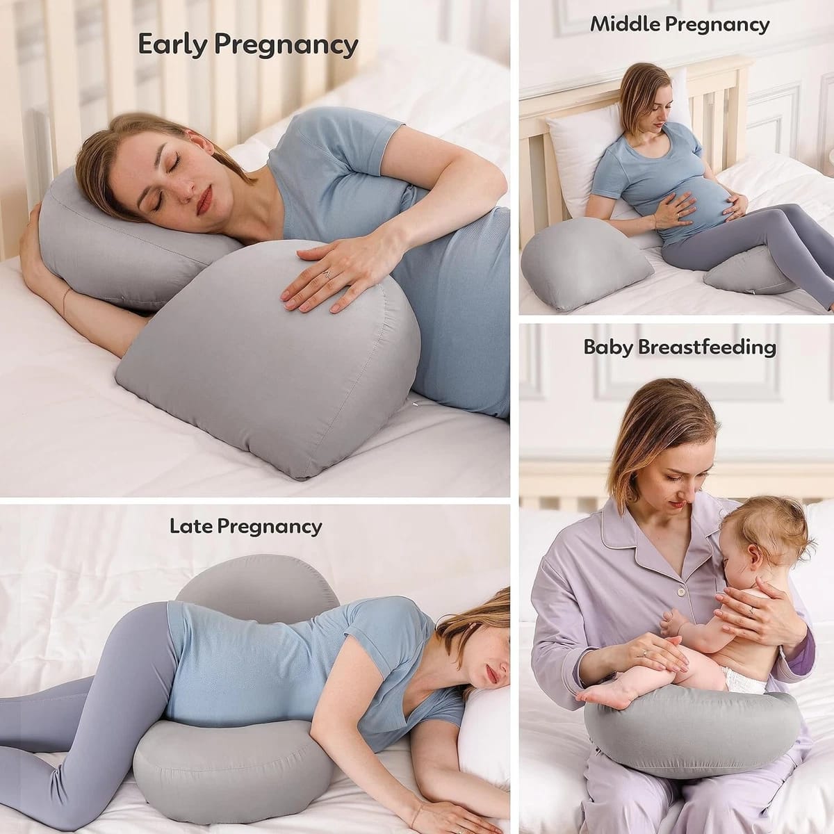 Vrindakul Grey H-Shape Maternity Pillow – Full Body Support for Moms-to-Be
